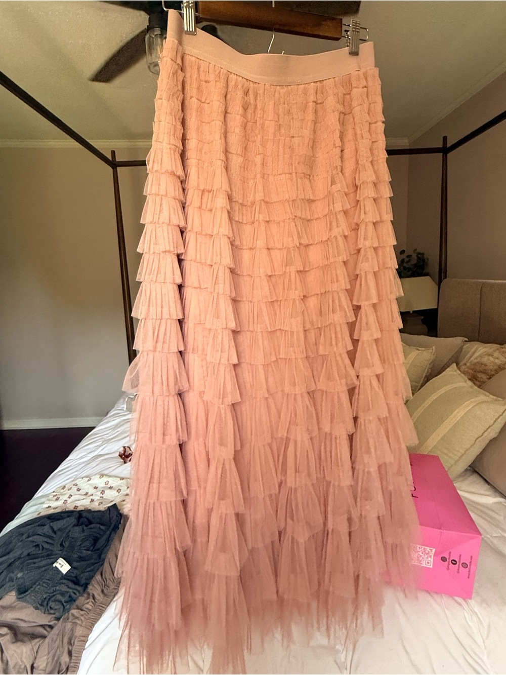 Amazon Women's Pink Tiered Tulle Maxi Skirt - Picture 3 of 5